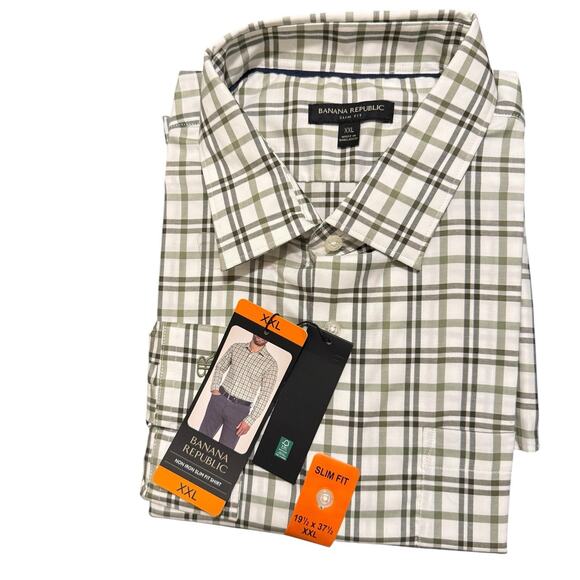 Banana Republic Other - Banana Republic Green Plaid Slim Fit Dress Shirt XXL 19.5x37.5 Y2K‎ Preppy